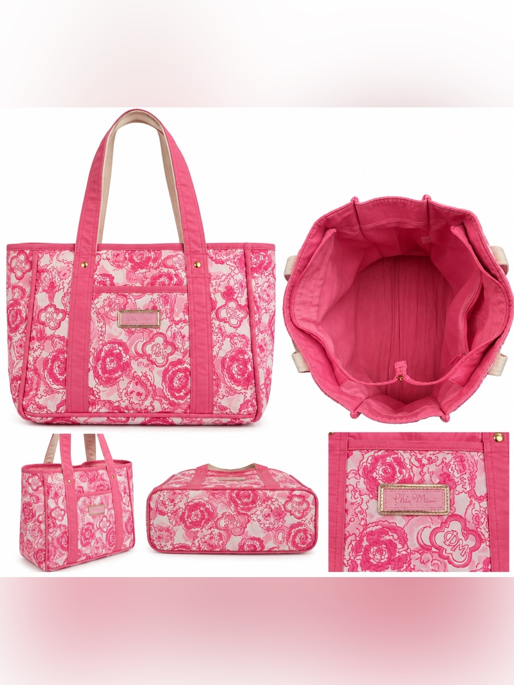 Phi Mu Pink Floral Sorority Tote Bag Preppy Greek Life